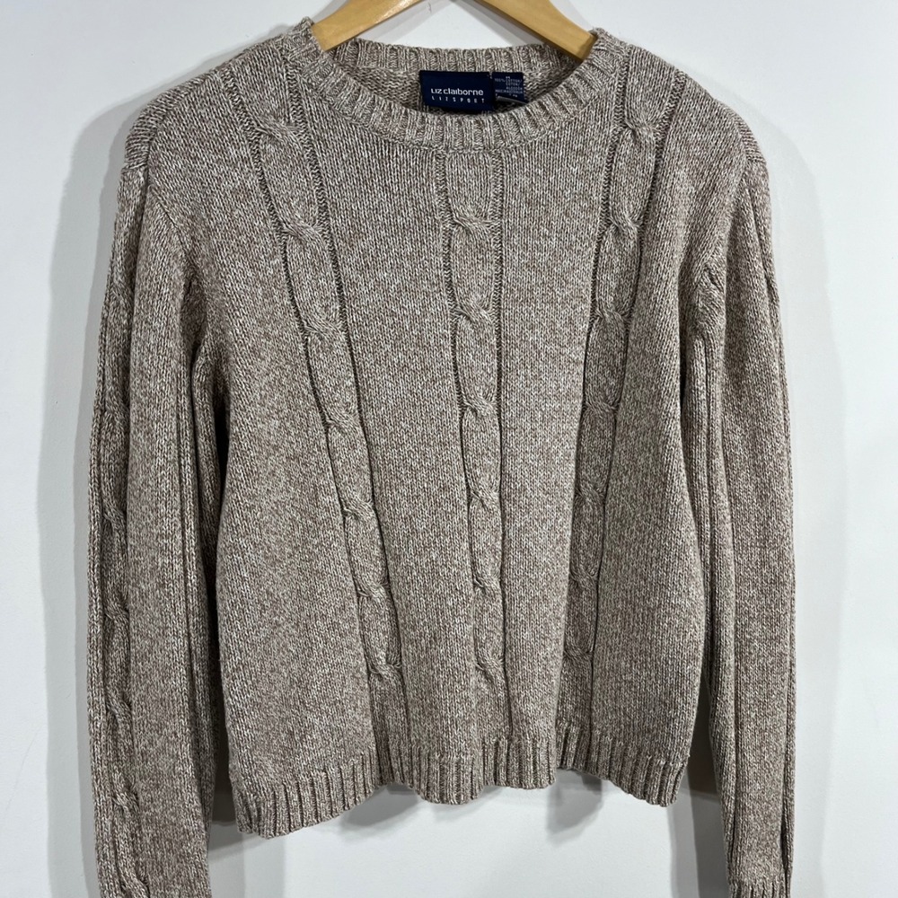 Liz Claiborne VTG 90s Fisherman Granola Cable Knit Cotton Sweater Womens Medium